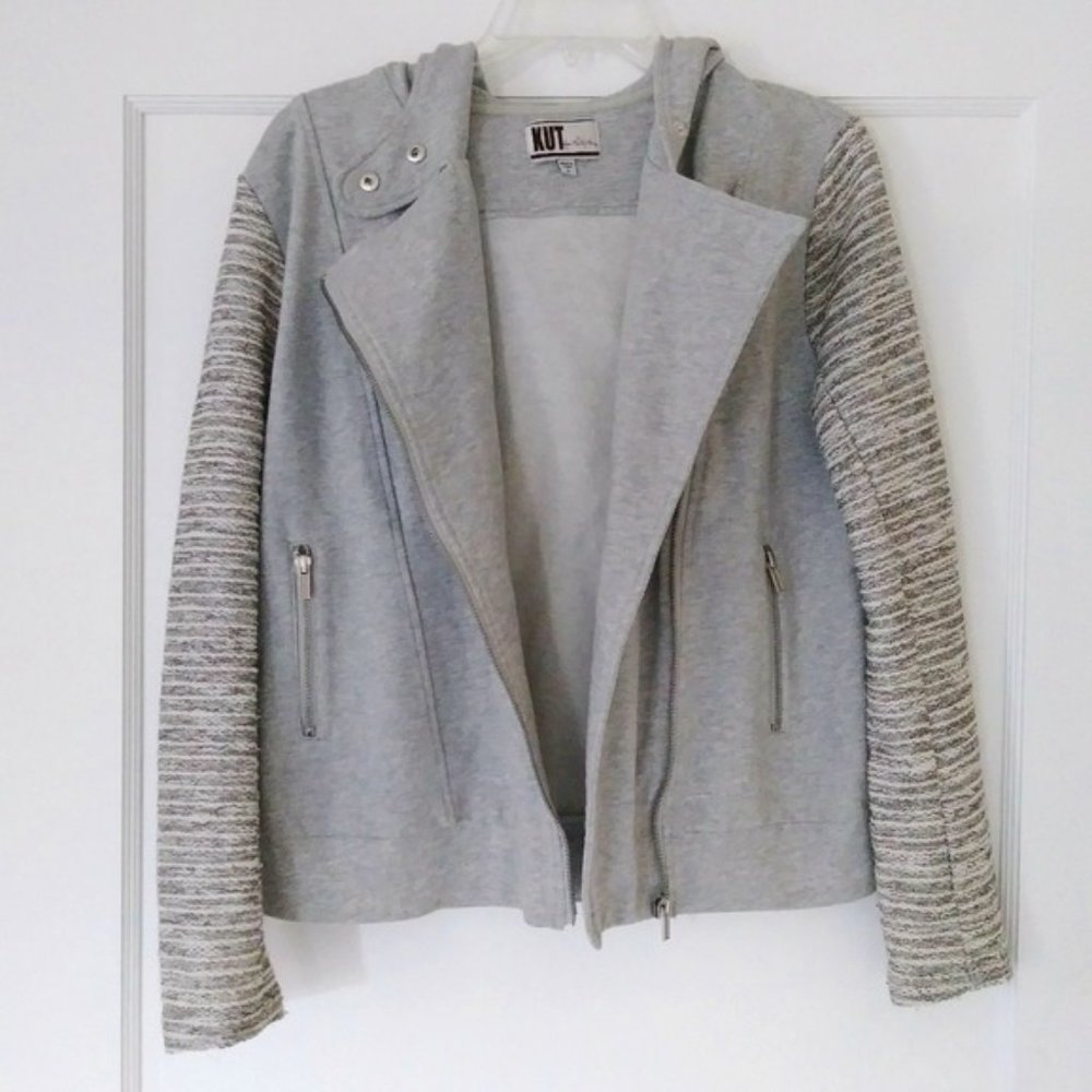 Kut from the Kloth Grey Tweed Zip Up Moto Jacket